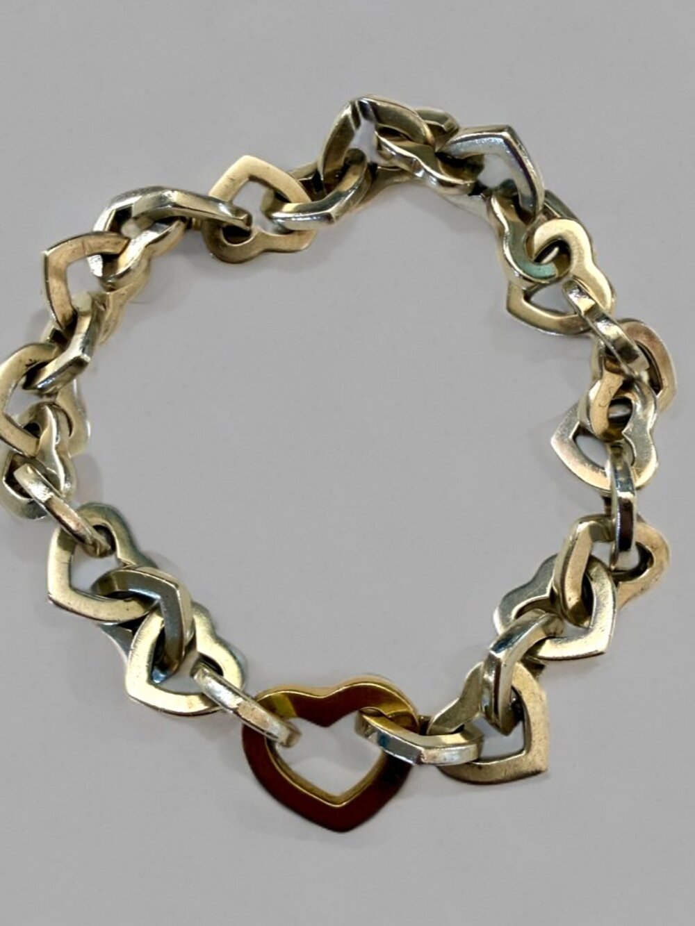 Tiffany & Co. 6.5" Sterling Silver 18k Gold Heart Link Bracelet